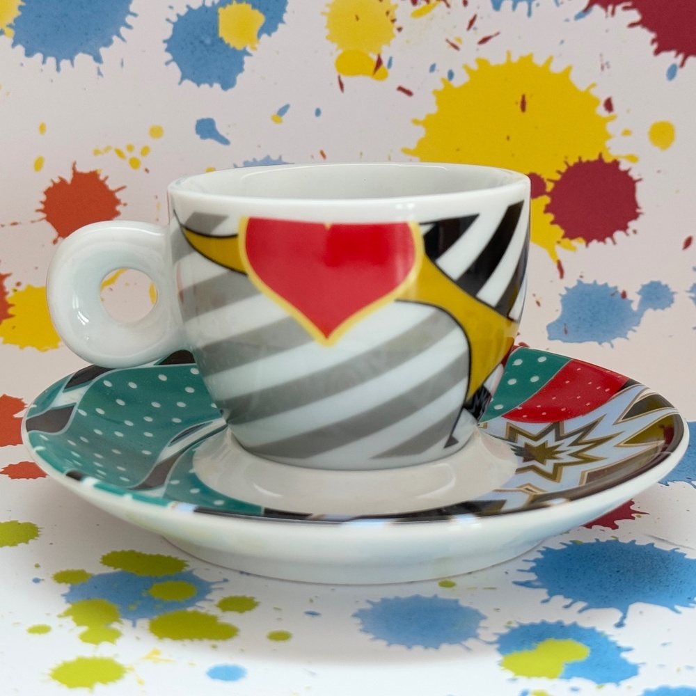 Pair (2) Espresso Cups & Saucers (2) Coordinated Colorful - Picture 3 of 10
